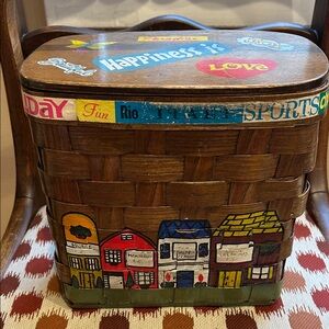 Vintage Caro Nan Wooden Basket Purse With Palm Springs Motif
